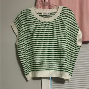 Green and White Striped Sweater Vest